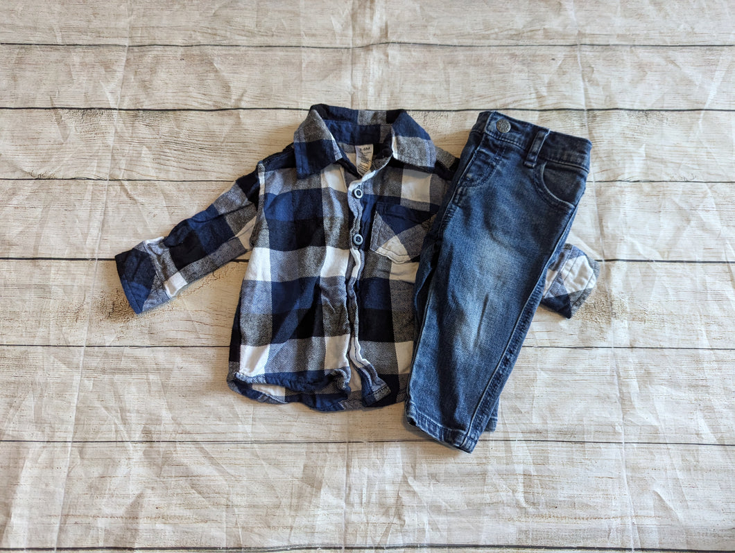 Boys 3-6M Blue Plaid Outfit