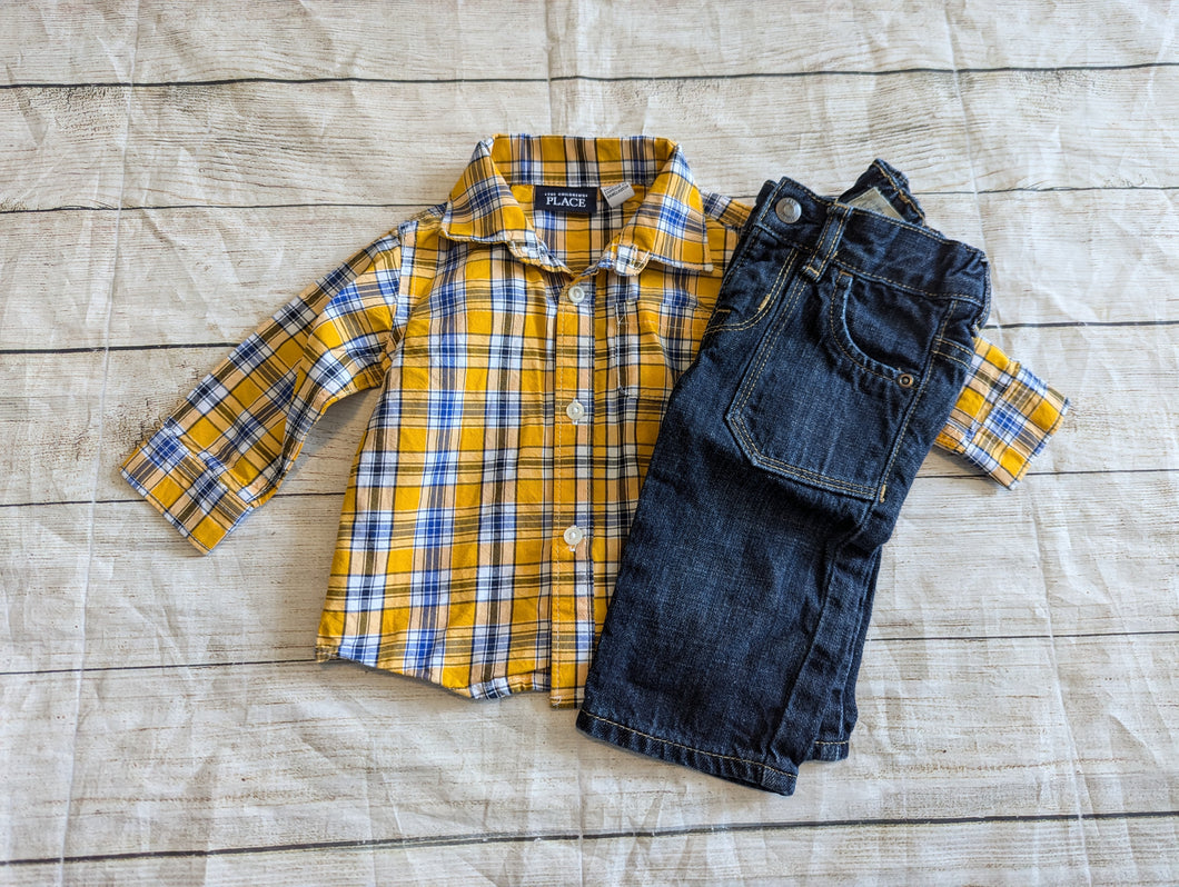 Boys 3-6M Plaid LS Shirt & Jeans