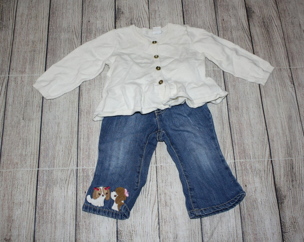 Girls 6-12m 2PC Jeans and Cardigan Set